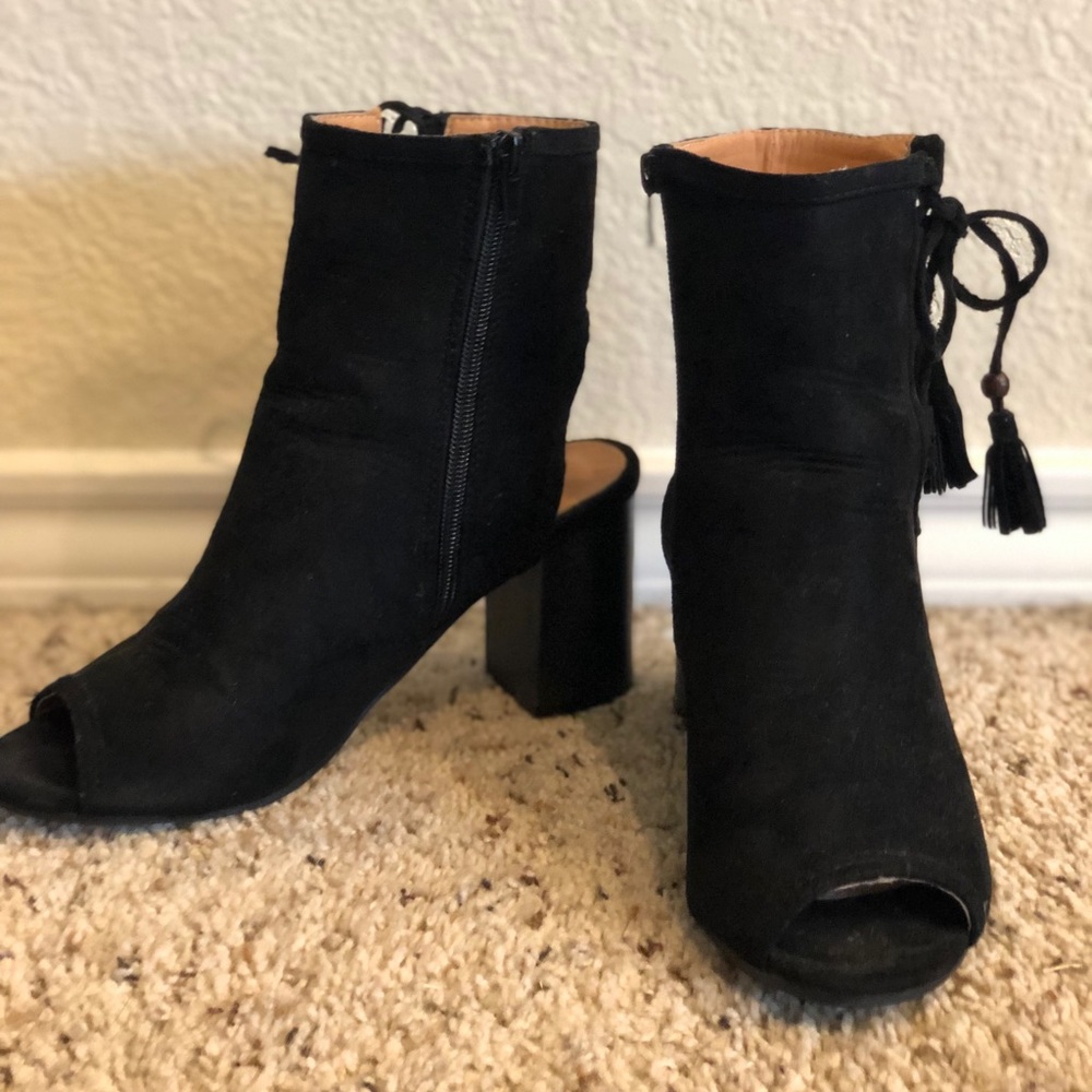 Black Peep Toe Open Heel Booties